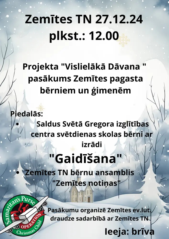 Pasākums Zemītes pagasta bērniem un ģimenēm 27.12.2024 12:00 - 13:30